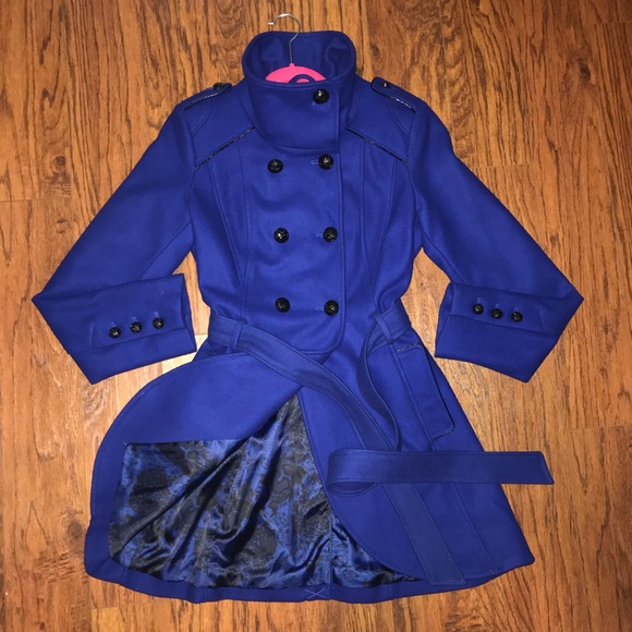 SOLD GUESS Military Wool Blend Coat Cobalt Blue Bk - Picture 3 of 8
